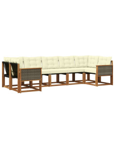 Set di divani da esterno con cuscino 7 pcs Naturale e Crema