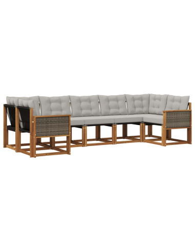Set di divani da esterno 7 pcs Naturale e Grigio chiaro