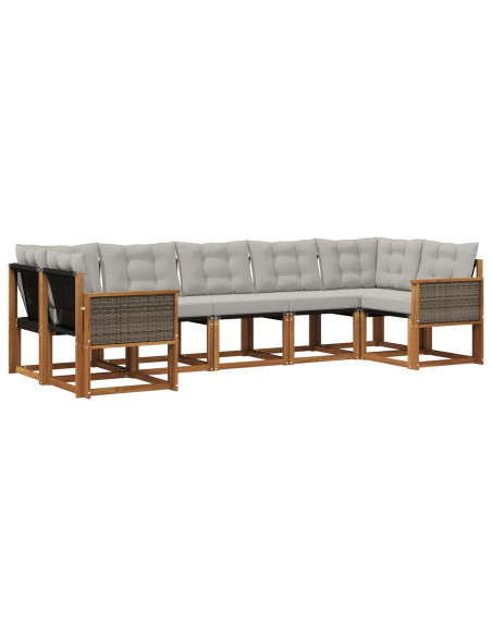 Set di divani da esterno 7 pcs Naturale e Grigio chiaro