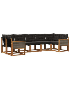 Set di divani da esterno con cuscino 7 pcs Naturale e Nero