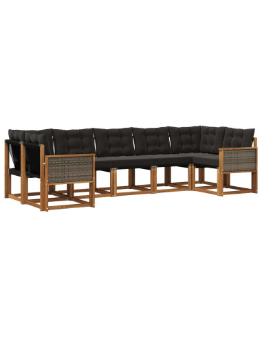 Set di divani da esterno con cuscino 7 pcs Naturale e Nero