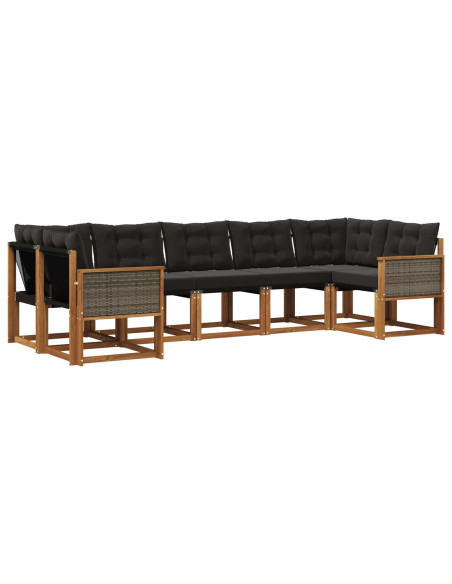 Set di divani da esterno con cuscino 7 pcs Naturale e Nero