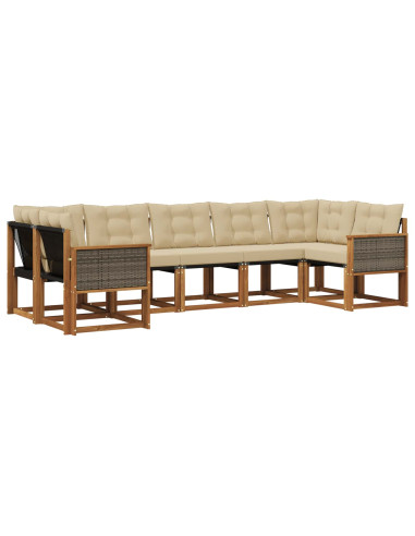 Set di divani da esterno con cuscino 7 pcs Naturale e Beige