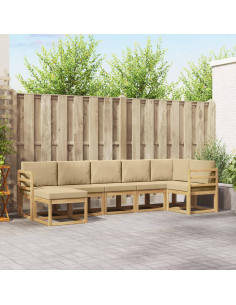Set di divani da esterno 7 pcs Bianco e Beige Poliestere