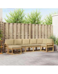 Set di divani da esterno 7 pcs Bianco e Beige Poliestere