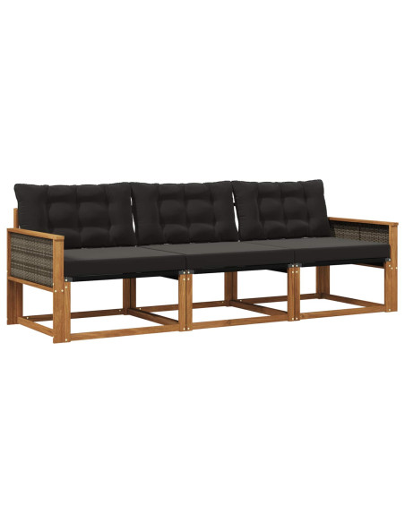 Set di divani da esterno con cuscino 3 pcs Naturale e Nero
