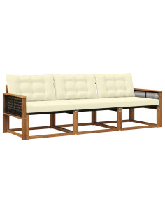 Set di divani da esterno con cuscino 3 pcs Naturale e Crema