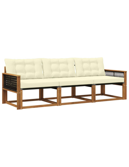 Set di divani da esterno con cuscino 3 pcs Naturale e Crema