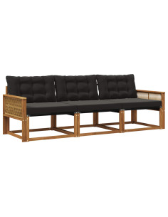 Set di divani da esterno con cuscino 3 pcs Naturale e Nero