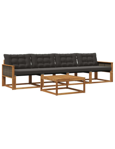 Set di divani da esterno con cuscino 5 pcs Naturale e Nero