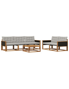 Set di divani da esterno 6 pcs Naturale e Grigio Chiaro
