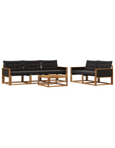 Set di divani da esterno con cuscino 6 pcs Naturale e Nero