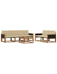 Set di divani da esterno con cuscino 6 pcs Naturale e Beige