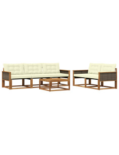 Set di divani da esterno con cuscino 6 pcs Naturale e Crema