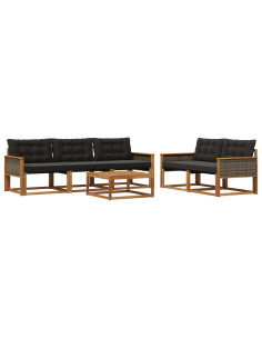 Set di divani da esterno con cuscino 6 pcs Naturale e Nero