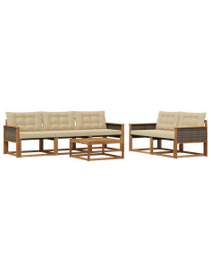 Set di divani da esterno con cuscino 6 pcs Naturale e Beige