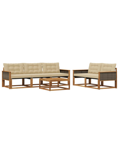 Set di divani da esterno con cuscino 6 pcs Naturale e Beige