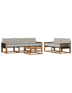 Set di divani da esterno 6 pcs Naturale e Grigio Chiaro