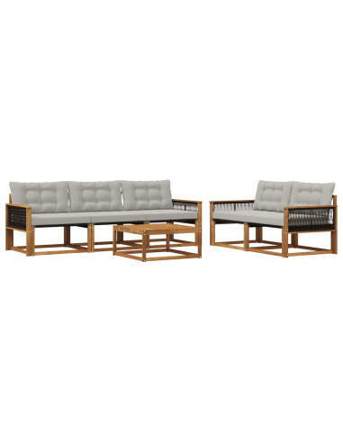 Set di divani da esterno 6 pcs Naturale e Grigio Chiaro