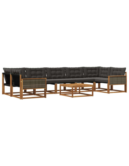 Set di divani da esterno con cuscino 8 pcs Naturale e Nero