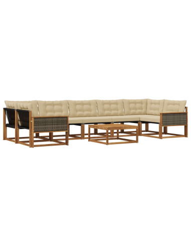 Set di divani da esterno con cuscino 8 pcs Naturale e Beige