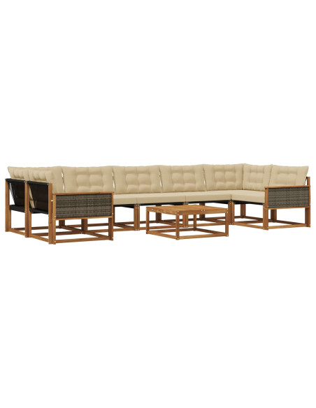 Set di divani da esterno con cuscino 8 pcs Naturale e Beige