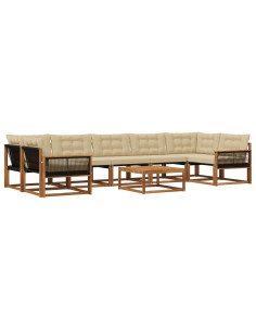Set di divani da esterno con cuscino 8 pcs Naturale e Beige