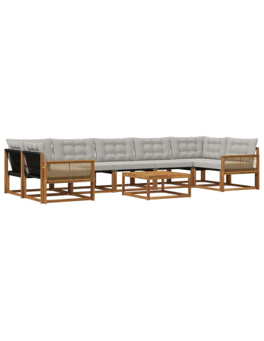Set di divani da esterno 8 pcs Naturale e Grigio Chiaro