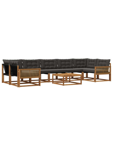 Set di divani da esterno con cuscino 8 pcs Naturale e Nero