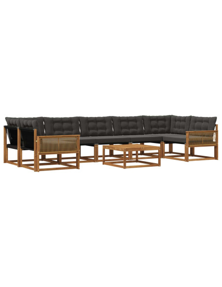 Set di divani da esterno con cuscino 8 pcs Naturale e Nero
