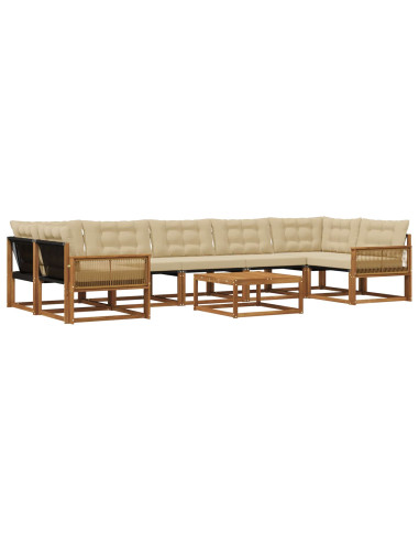 Set di divani da esterno con cuscino 8 pcs Naturale e Beige
