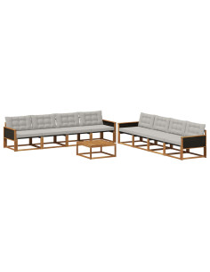 Set di divani da esterno 9 pcs Naturale e Grigio Chiaro