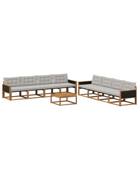 Set di divani da esterno 9 pcs Naturale e Grigio Chiaro