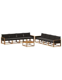 Set di divani da esterno con cuscino 9 pcs Naturale e Nero