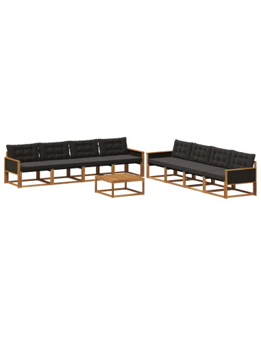 Set di divani da esterno con cuscino 9 pcs Naturale e Nero