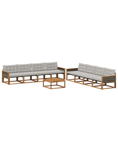Set di divani da esterno 9 pcs Naturale e Grigio Chiaro