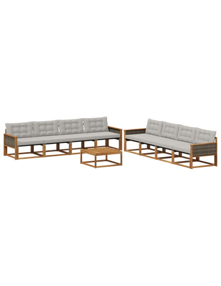Set di divani da esterno 9 pcs Naturale e Grigio Chiaro
