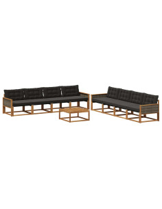 Set di divani da esterno con cuscino 9 pcs Naturale e Nero