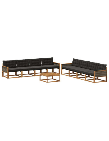 Set di divani da esterno con cuscino 9 pcs Naturale e Nero