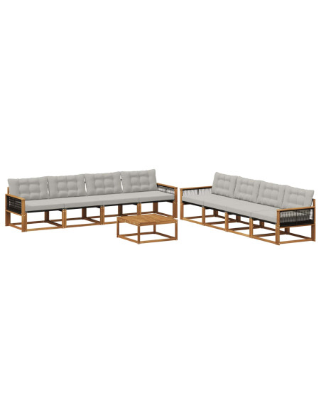 Set di divani da esterno 9 pcs Naturale e Grigio Chiaro