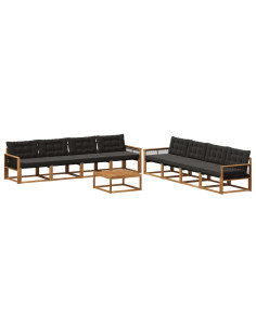 Set di divani da esterno con cuscino 9 pcs Naturale e Nero