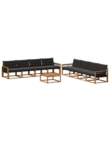 Set di divani da esterno con cuscino 9 pcs Naturale e Nero