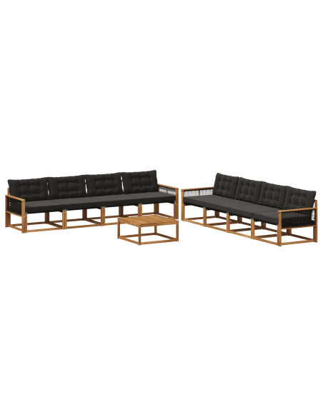 Set di divani da esterno con cuscino 9 pcs Naturale e Nero