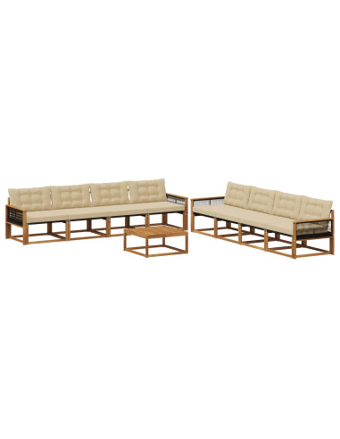 Set di divani da esterno con cuscino 9 pcs Naturale e Beige