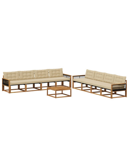 Set di divani da esterno con cuscino 9 pcs Naturale e Beige
