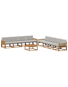 Set di divani da esterno 9 pcs Naturale e Grigio Chiaro