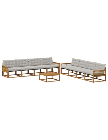 Set di divani da esterno 9 pcs Naturale e Grigio Chiaro