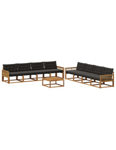 Set di divani da esterno con cuscino 9 pcs Naturale e Nero