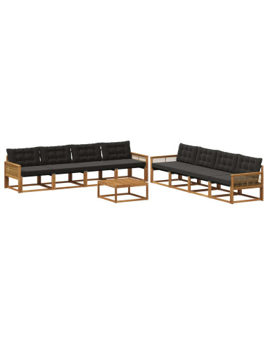 Set di divani da esterno con cuscino 9 pcs Naturale e Nero