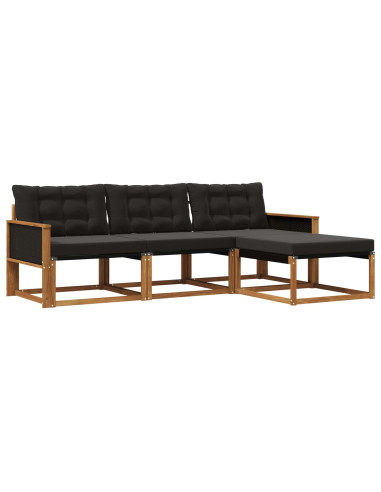 Set di divani da esterno con cuscino 4 pcs Naturale e Nero